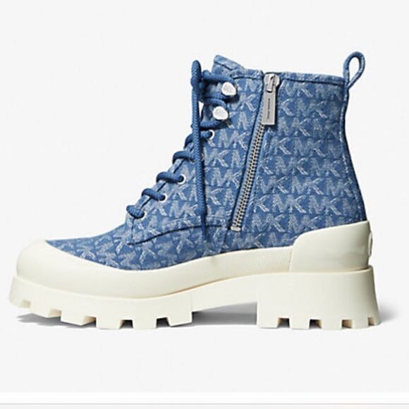 Michael Kors Denim Jacquard Combat Boots - Picture 7 of 10